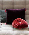 Beatrice LAVAL Silk Velvet Cushion Round Cerise Red/Beige 1815