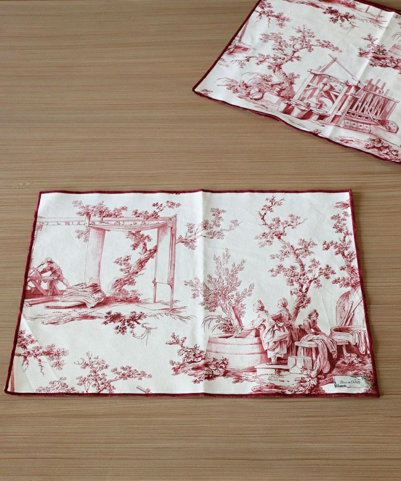 Luncheon Mat Toile de Jouy Blanc Rouge [Water Repellent]