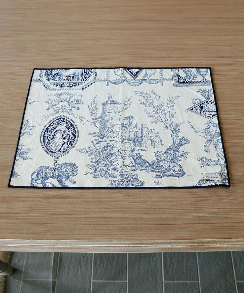 Luncheon Mat Toile de Jouy Blanc Bleu [Water Repellent]