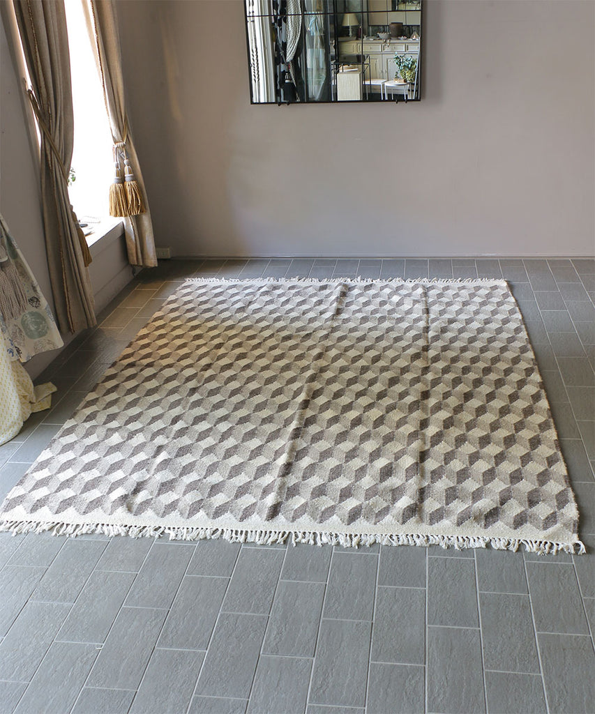 PO!PARIS キューブ・ウールキリムラグ・グレー・242×200