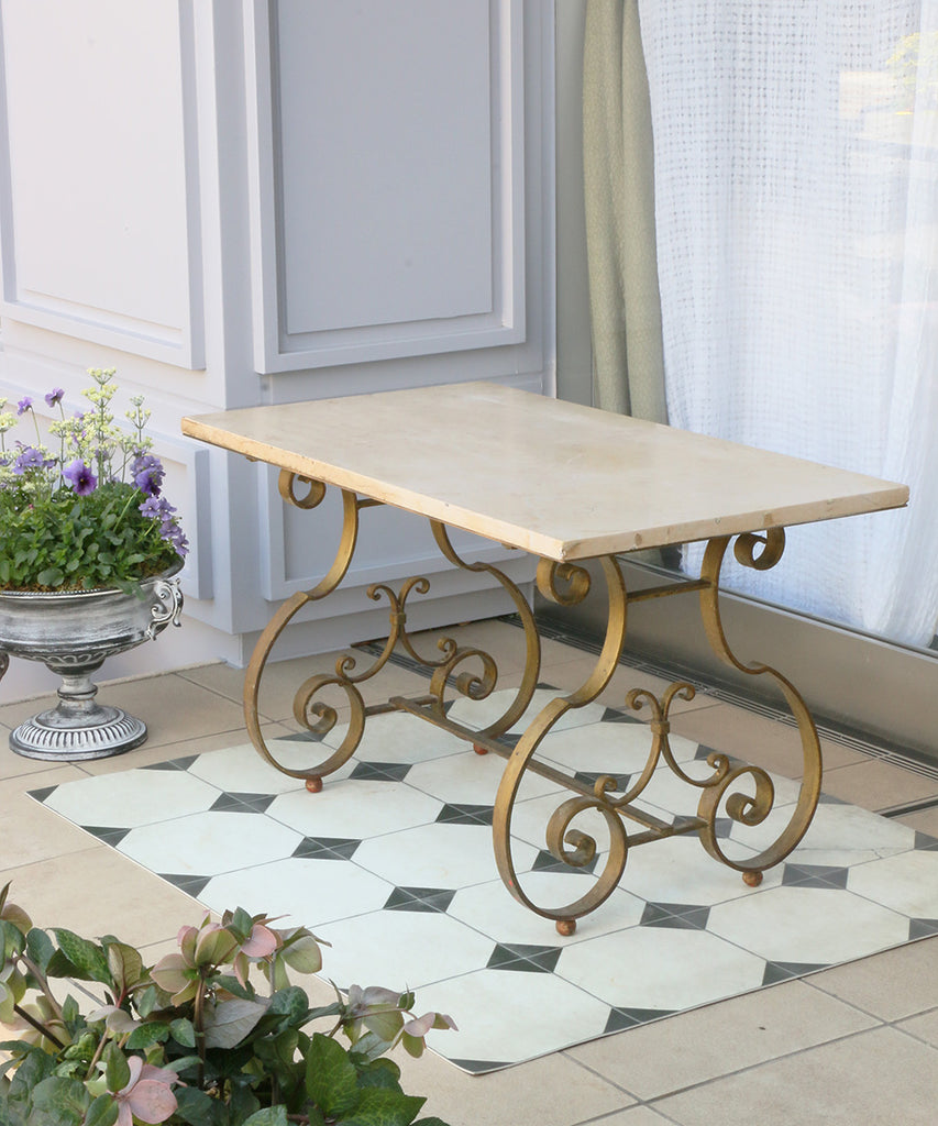 アンティーク・アイアンコーヒーテーブル・大理石トップ