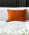 Beatrice LAVAL シルクベロアクッション・ポンポン・ポンディシェリオレンジ