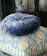 Beatrice LAVAL Silk Velor Cushion Round Delft Blue/Pink Beige 2068