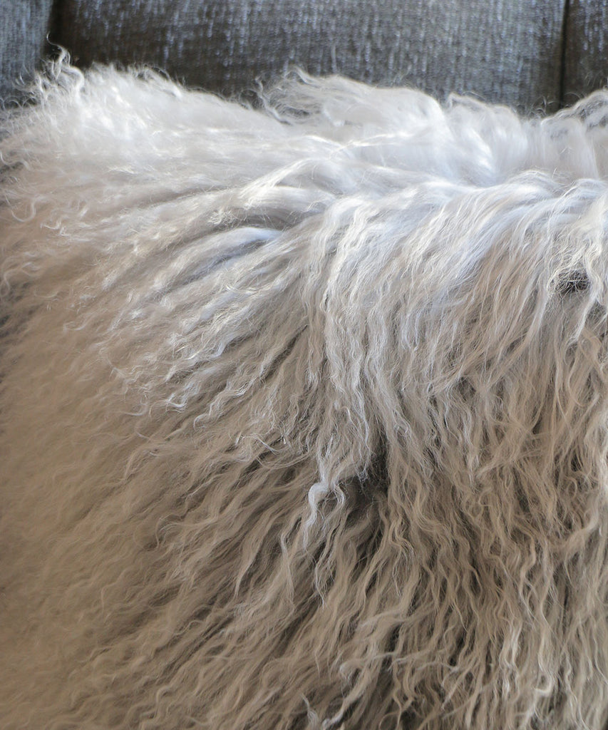 NATURES COLLECTION カーリーシープスキンクッション・ライトグレー  40x40