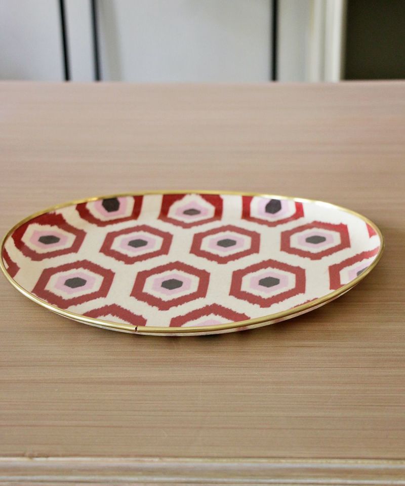 Les Ottomans Round Tray Ikat Rouge 1