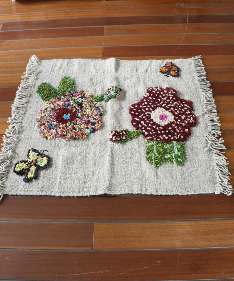 PO!PARIS wool rug 97x97・Natalie Lette flower・Bordeaux