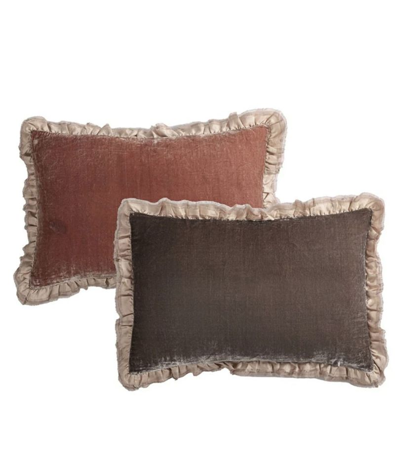 Beatrice LAVAL silk velor cushion 40x60・frill・etosha・brown rose 2205