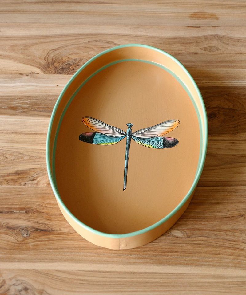 Les Ottomans Metal Tray Dragonfly Oval