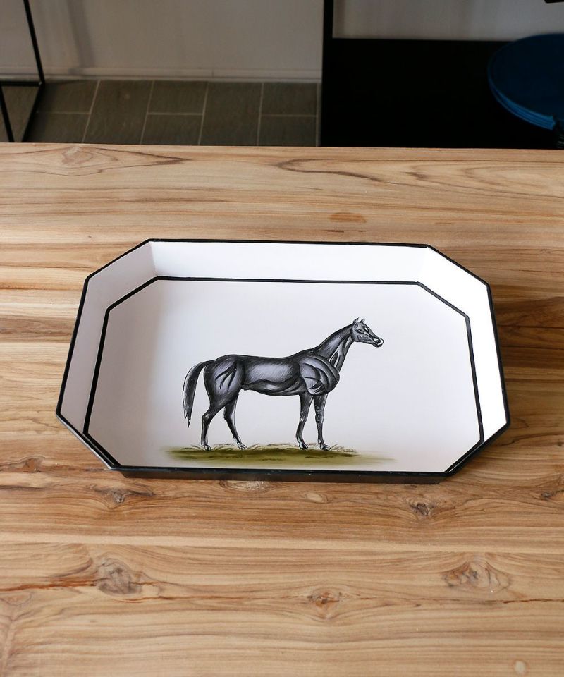 Les Ottomans Metal Tray Horse Octagonal